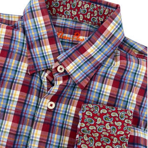 Alan Flusser Red/Purple Plaid w/Paisley Flip Size Large